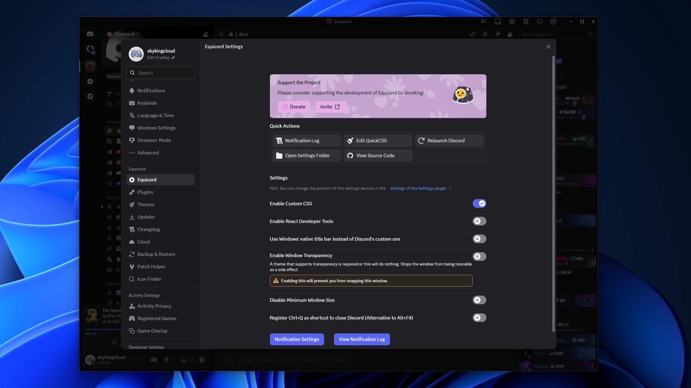 SudoCord Settings Interface